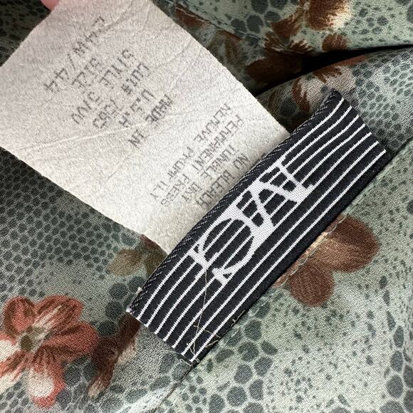 Vintage MC Sheer Button Down Shirt Floral Brown Green Roll Tab Sleeve Blouse 24W - Picture 6 of 7